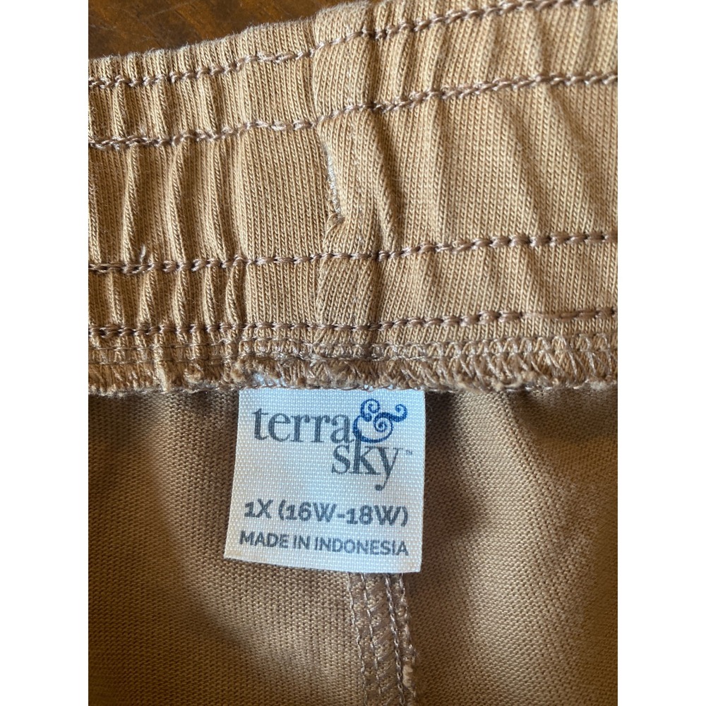 Tan Wide Leg Culotte Crop Pants Elastic Drawstring Waist Loungewear Trousers - Picture 3 of 3